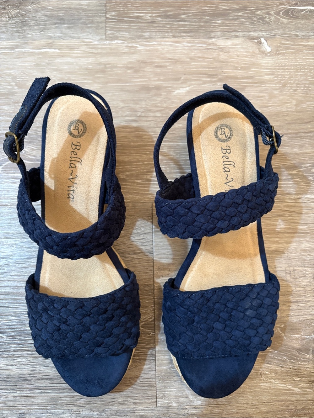 Bella Vita Navy Braided Ankle-Strap Espadrille Size 8M